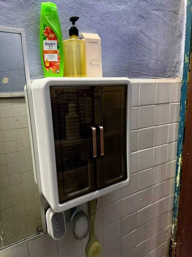 Bathroom Organiser Without Drill Plastic Wall Mounted Storage Cabinet for Kitchen and Bathroom Organizer with Magic Stickers Adjustable Shelves & Door| Organiser for, Essentials, Makeup, Skincare - Image 6